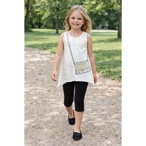 Haven Girl 2pc Girls Summer Beaded Purse Tunic & Black Lace Trim Leggings 6X NEW